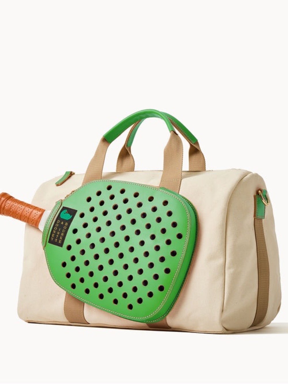 Dooney & Bourke Preppy Pickleball Duffle Bag 40 Cream and Green Canvas Tote - Picture 5 of 8